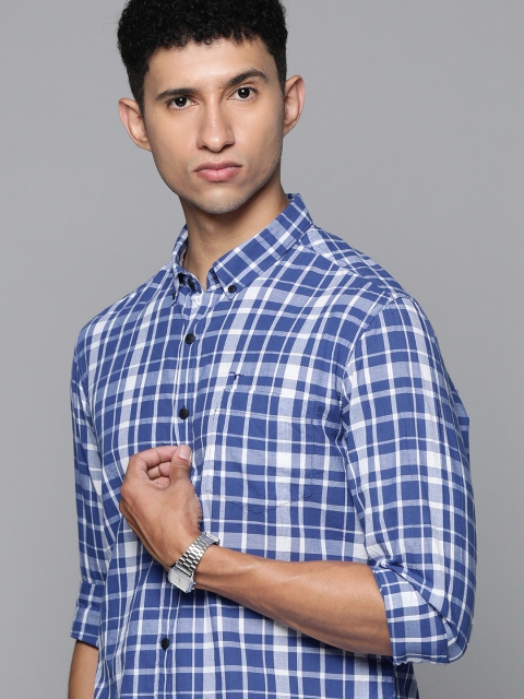 

Flying Machine Men Blue Slim Fit Checked Pure Cotton Casual Shirt