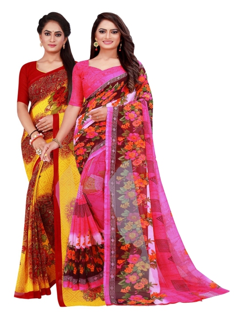 

Florence Pack of 2 Maroon & Pink Floral Pure Georgette Sarees