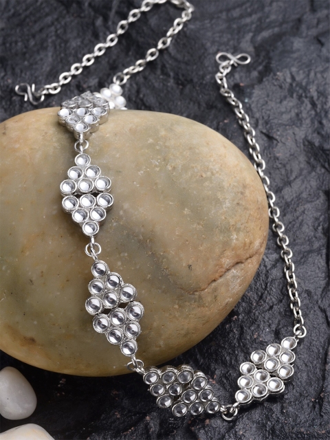 

KARATCART Women Silver-Toned & White Oxidised Kundan-Studded Matha Patti
