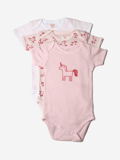 

RIKIDOOS Infant Kids Pack of 3 Printed Bodysuits, Pink
