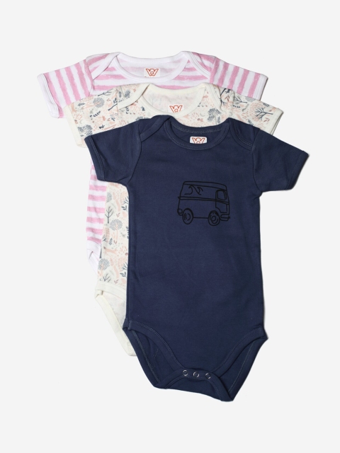 

RIKIDOOS Infants Pack Of 3 Pure Cotton Bodysuits, Navy blue