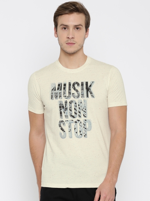 

UMM Men Off-White Printed Round Neck Pure Cotton T-shirt