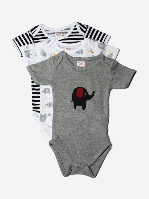 

RIKIDOOS Pack of 3 Kids Cotton Bodysuits, Grey melange