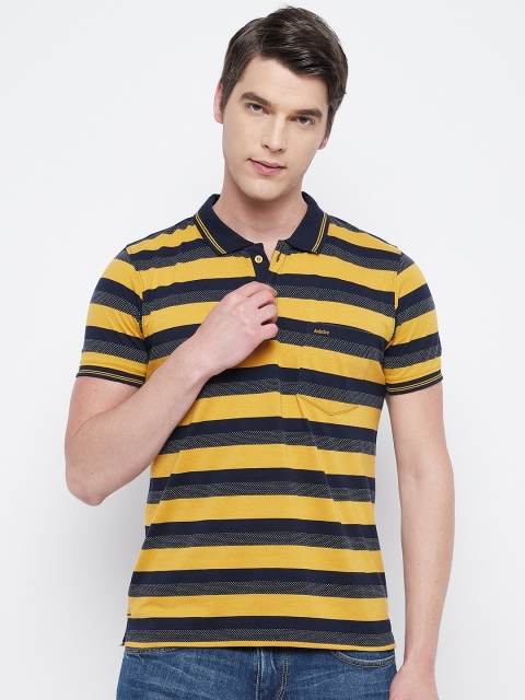 

Adobe Men Mustard Yellow Striped Polo Collar T-shirt