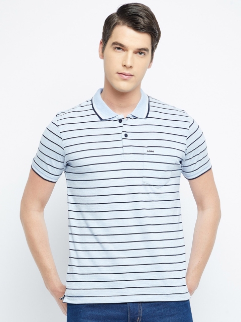 

Adobe Men Blue Striped Polo Collar T-shirt