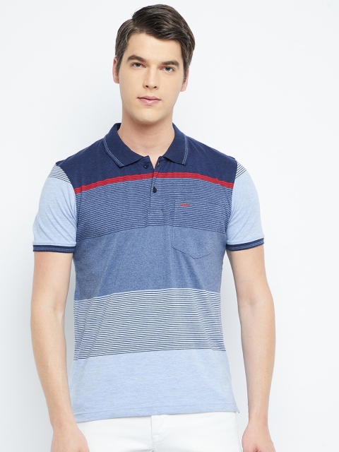

Adobe Men Blue Striped Polo Collar T-shirt