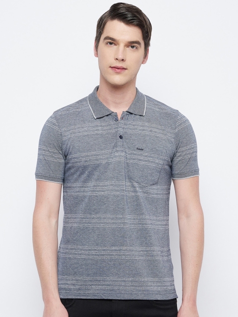 

Adobe Men Navy Blue Striped Polo Collar T-shirt