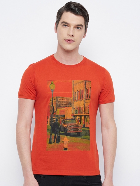 

Adobe Men Rust Printed Applique T-shirt