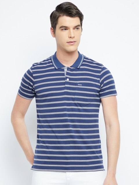 

Adobe Men Navy Blue Striped Polo Collar T-shirt