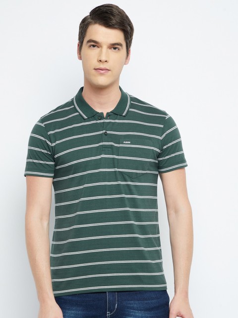 

Adobe Men Green Striped Polo Collar T-shirt