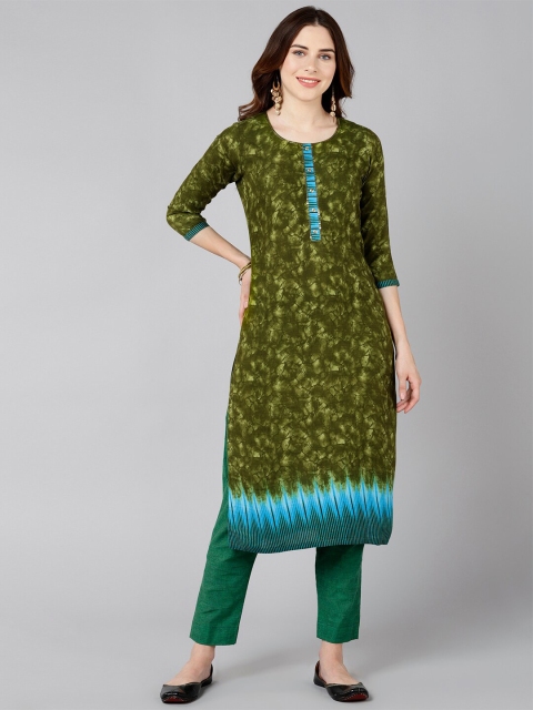 

Bani Women Green Printed Liva Kurta