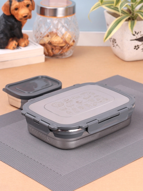 

Crown Craft Grey And Silver-Colored Solid Stainless Steel Lunch Box
