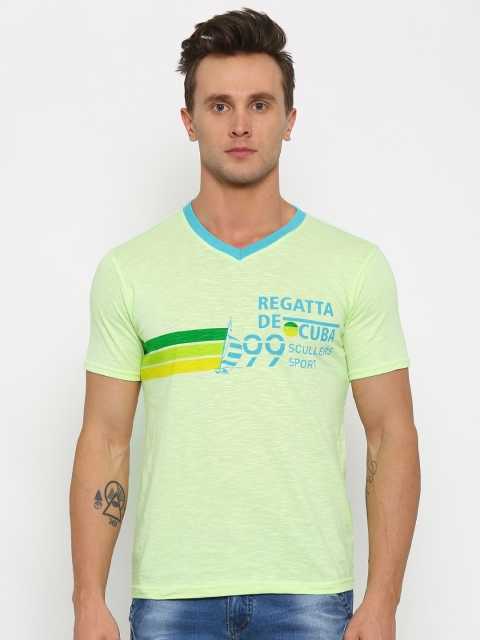 

Scullers Sport Men Green Slim Fit Printed T-shirt