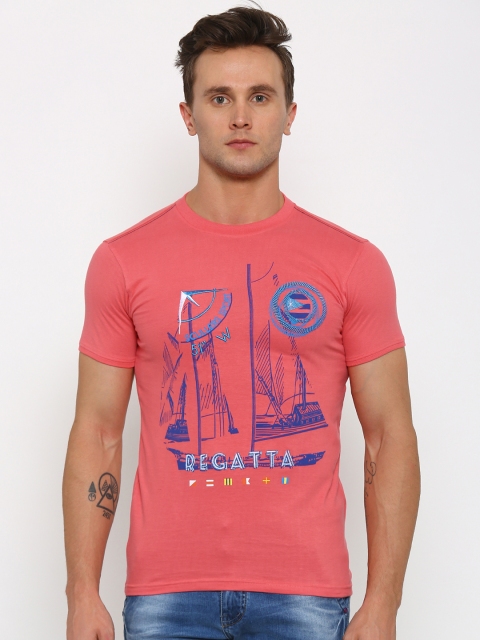 

Scullers Sport Men Coral Pink Slim Fit Printed T-shirt