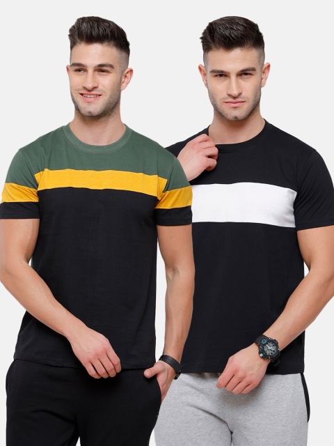 

MADSTO Men Black & Green Set Of 2 Slim Fit Cotton T-shirt