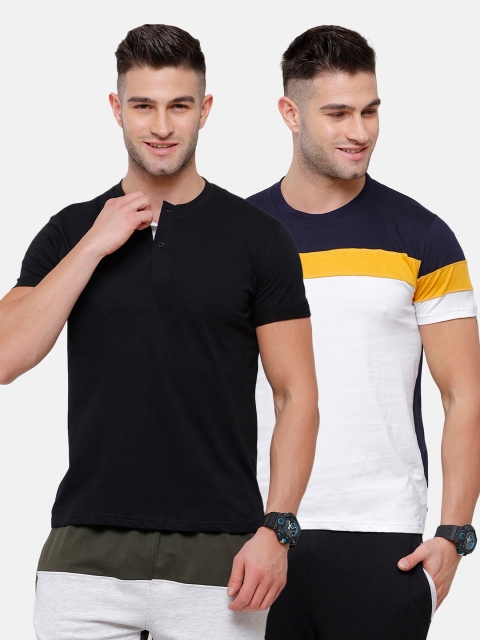 

MADSTO Men Black & White Pack Of 2 Slim Fit T-shirts