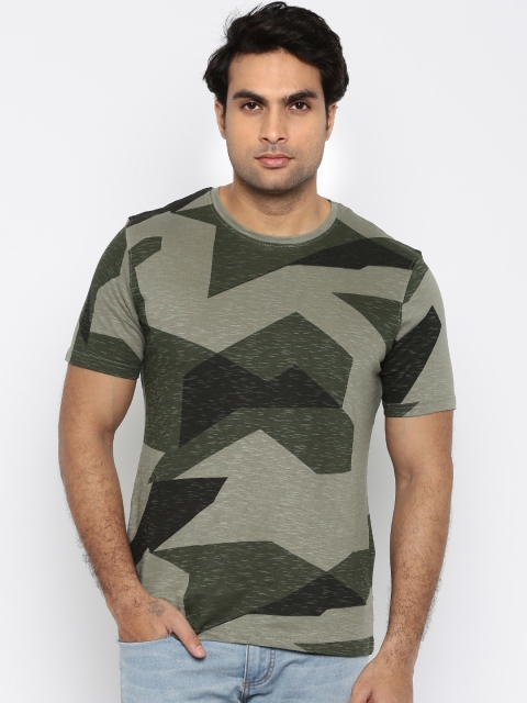 

RIG Men Olive Green & Black Printed Round Neck T-shirt