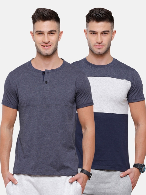 

MADSTO Men Grey 2 Henley Neck Slim Fit T-shirt