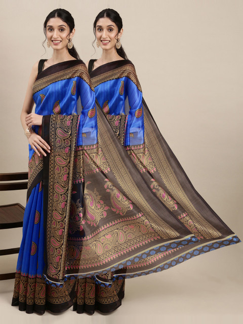 

KALINI Blue & Black Set of 2 Printed Georgette Saree