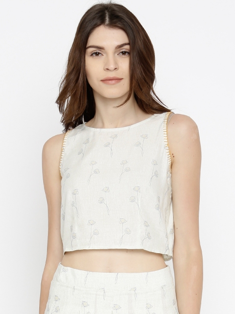 

Global Desi Women Off-White Printed Crop Top