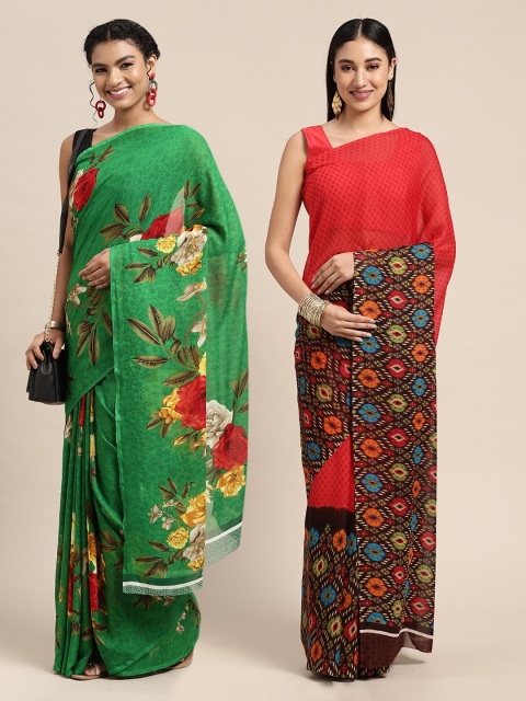 

KALINI Set Of 2 Red & Brown Floral Saree