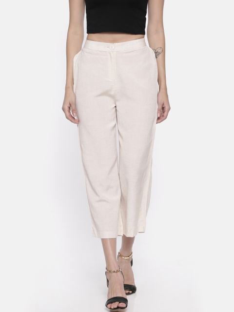

Global Desi Women Off-White Regular Fit Solid Trousers