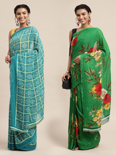 

KALINI Pack Of 2 Green & Yellow Bandhani Printed Saree