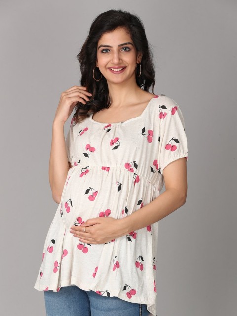 

The Mom Store Cream-Coloured Printed Maternity and Nursing Top