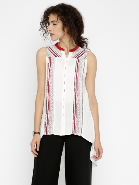 

Global Desi White & Red Printed High-low Tunic