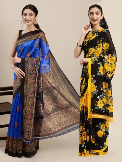 

KALINI Blue & Black Paisley Saree