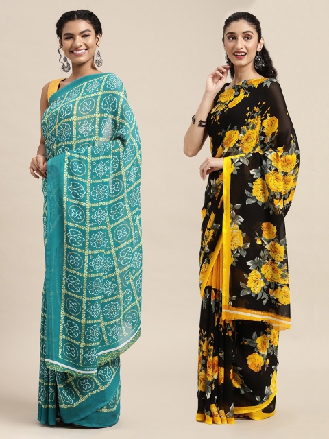 

KALINI Green & Yellow Bandhani Saree