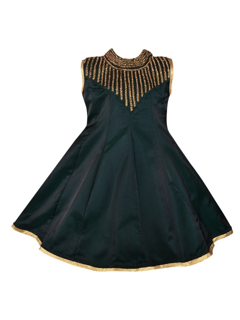 

Wish Karo Green & Golden Embellished Satin Dress
