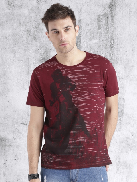 

Roadster Men Maroon Printed Round Neck Pure Cotton T-shirt