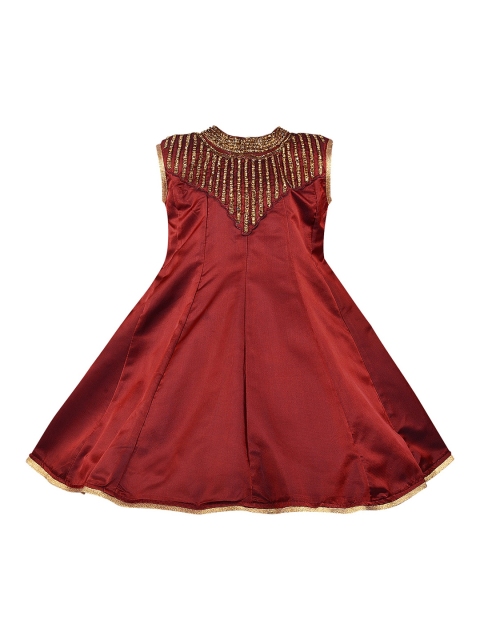 

Wish Karo Girls Maroon Embellished Choker Neck Satin A-Line Dress