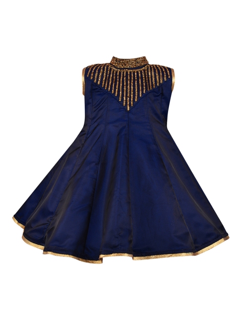 

Wish Karo Girls Navy Blue Embellished Satin Dress