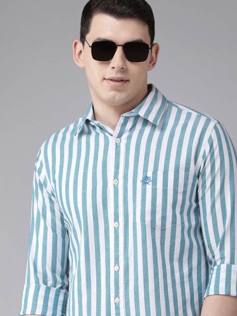 

U.S. Polo Assn. Men Blue Tailored Fit Striped Pure Cotton Casual Shirt