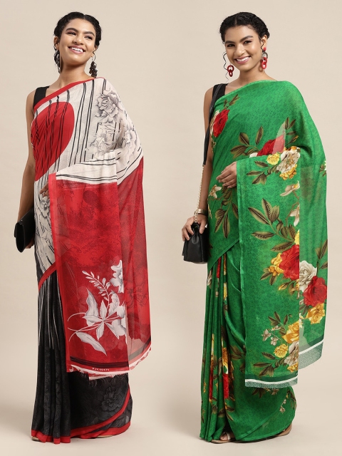 

KALINI Pack Of 2 Green & Red Floral Printed Saree