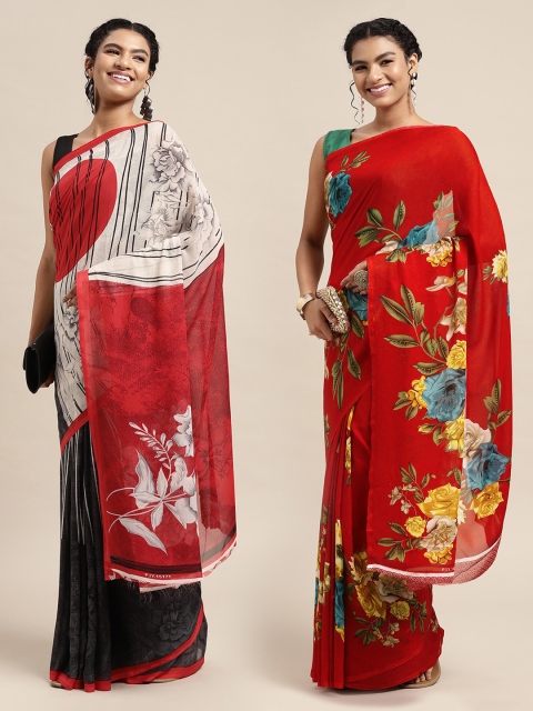 

KALINI Pack Of 2 Red & Blue Floral Saree