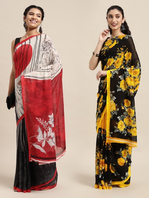 

KALINI Set Of 2 Black & Yellow Floral Saree