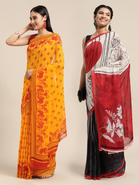 

KALINI Pack Of 2 Grey & White Printed Sarees