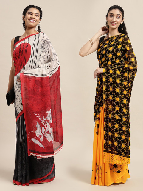 

KALINI Pack Of 2 Black & Yellow Printed Sarees