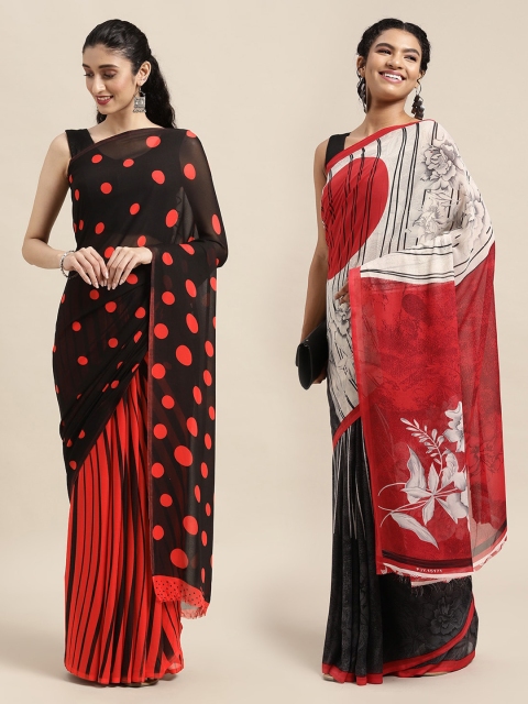 

KALINI Pack Of 2 Grey & White Printed Sarees