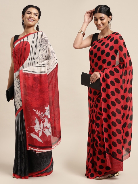 

KALINI Pack Of 2 Red & Black Printed Sarees