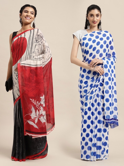 

KALINI Pack Of 2 Blue & White Printed Sarees