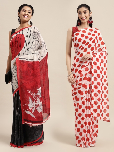 

KALINI Pack Of 2 Red & White Printed Sarees