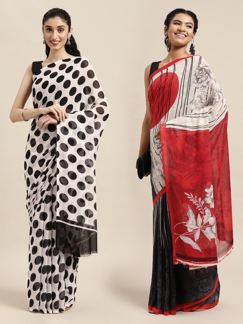 

KALINI Pack Of 2 Grey & White Printed Sarees