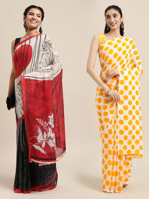 

KALINI Pack Of 2 Yellow & White Printed Sarees