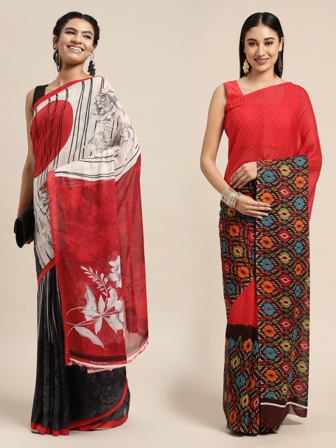 

KALINI Pack Of 2 Red & Brown Printed Sarees