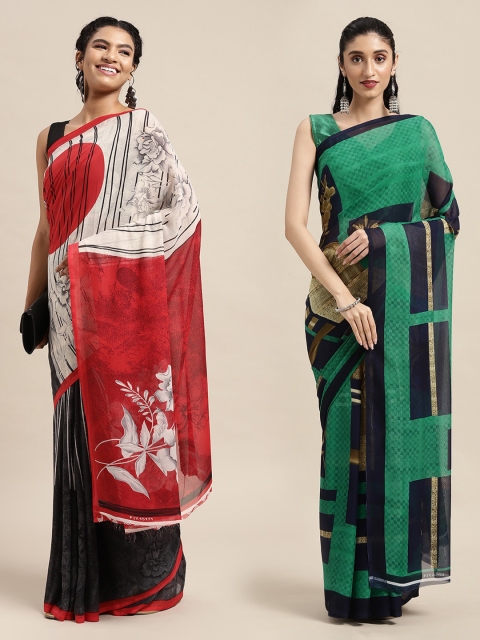 

KALINI Pack Of 2 Green & Blue Printed Sarees