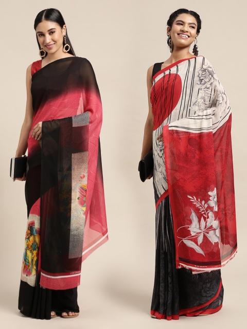 

KALINI Pack Of 2 Grey & White Printed Sarees